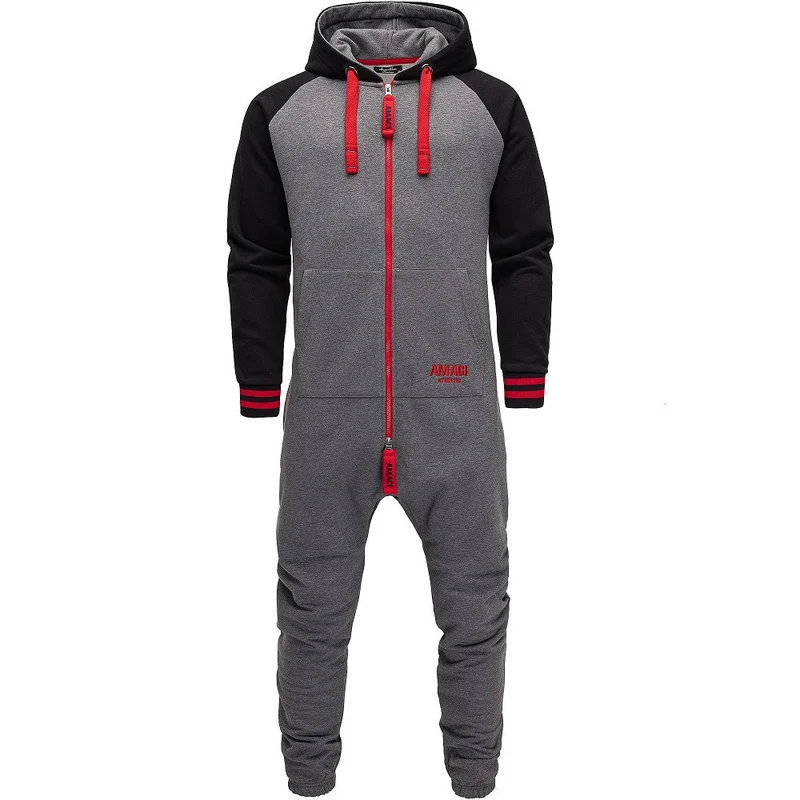Unisex Jumpsuit med Luva - Grå/Svart/röd Onesie Amaci & Sons