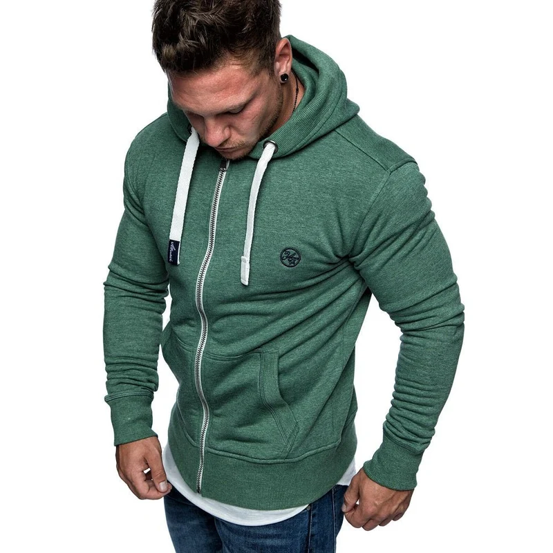 Herr Zip Hoodie - Grön stilren herrtröja med luva