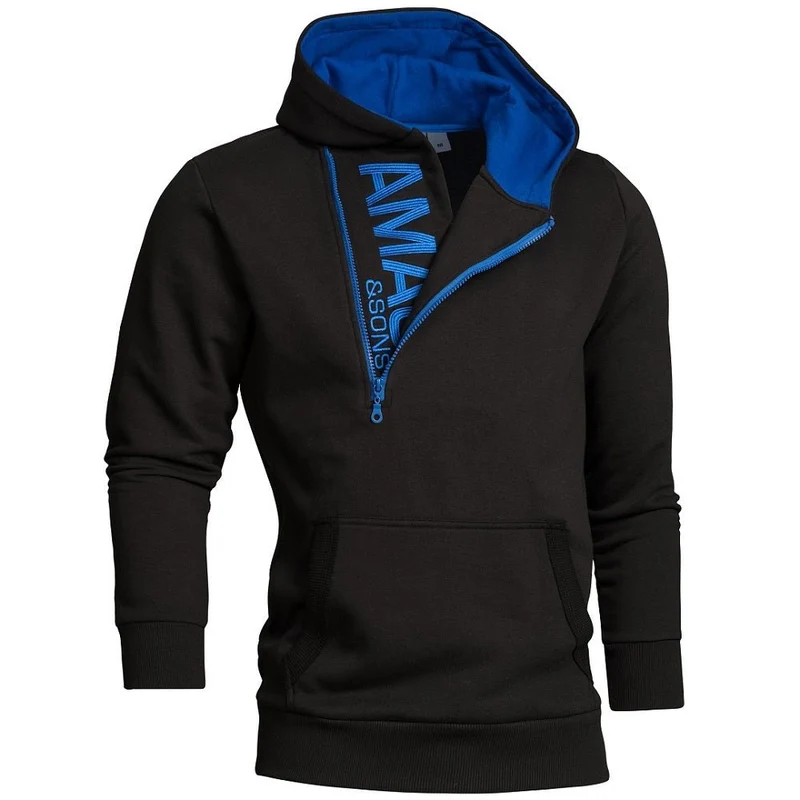 Half Zip Hoodie - Svartblå herrtröja med luva