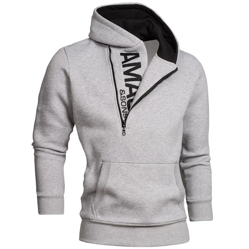 Half Zip Hoodie - Ljusgrå herrtröja med luva