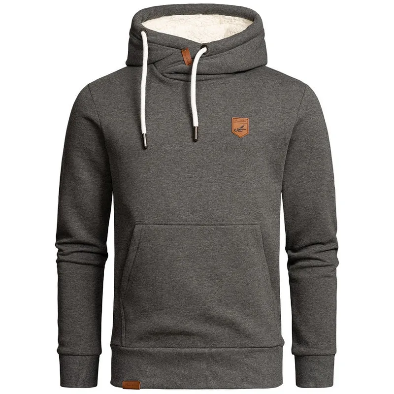 Amaci & Sons Mörkgrå Hoodie Herr – Melerad Huvtröja med Fodrad Luva
