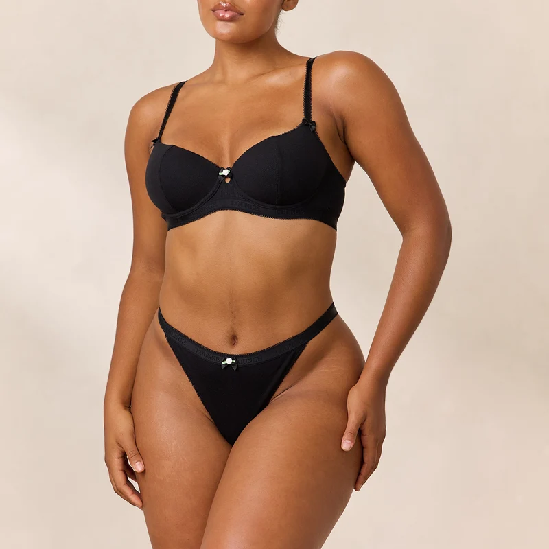 Rosebud Ribbed Balcony BH - Svart