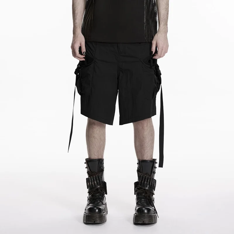 Herr Punk Shorts Med Stora Fickor Och Remmar Svarta