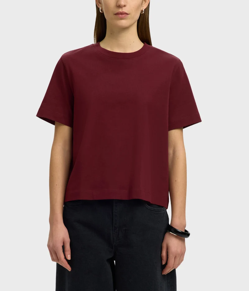 Slfessential Ss Boxy Tee Noos. (Tawny Port)