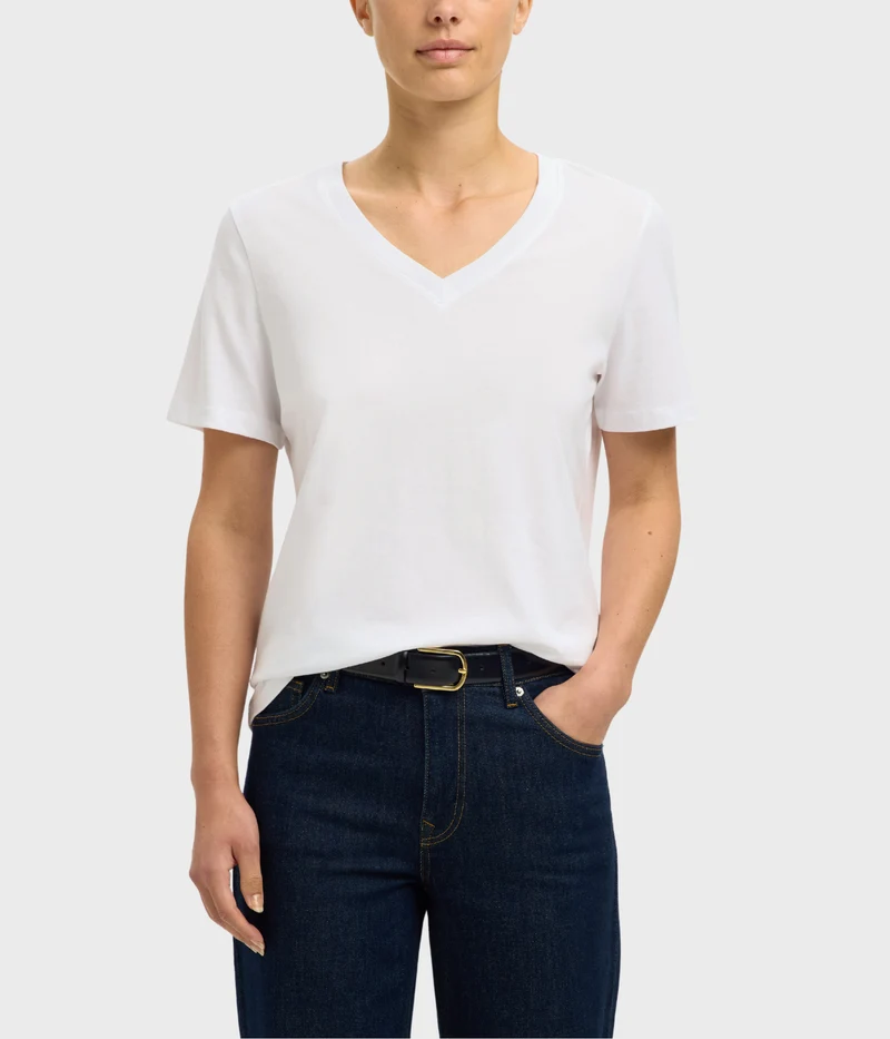 Slfessential Ss V-Neck Tee Noos. (bright white)
