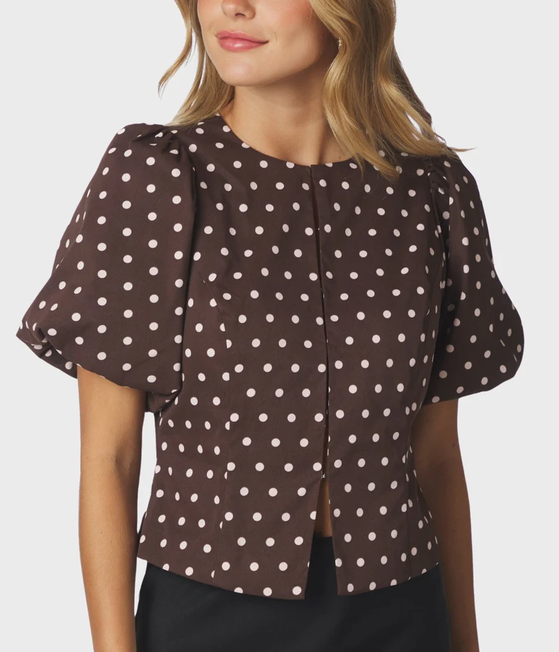Anela Dot Blouse (210 BROWN)