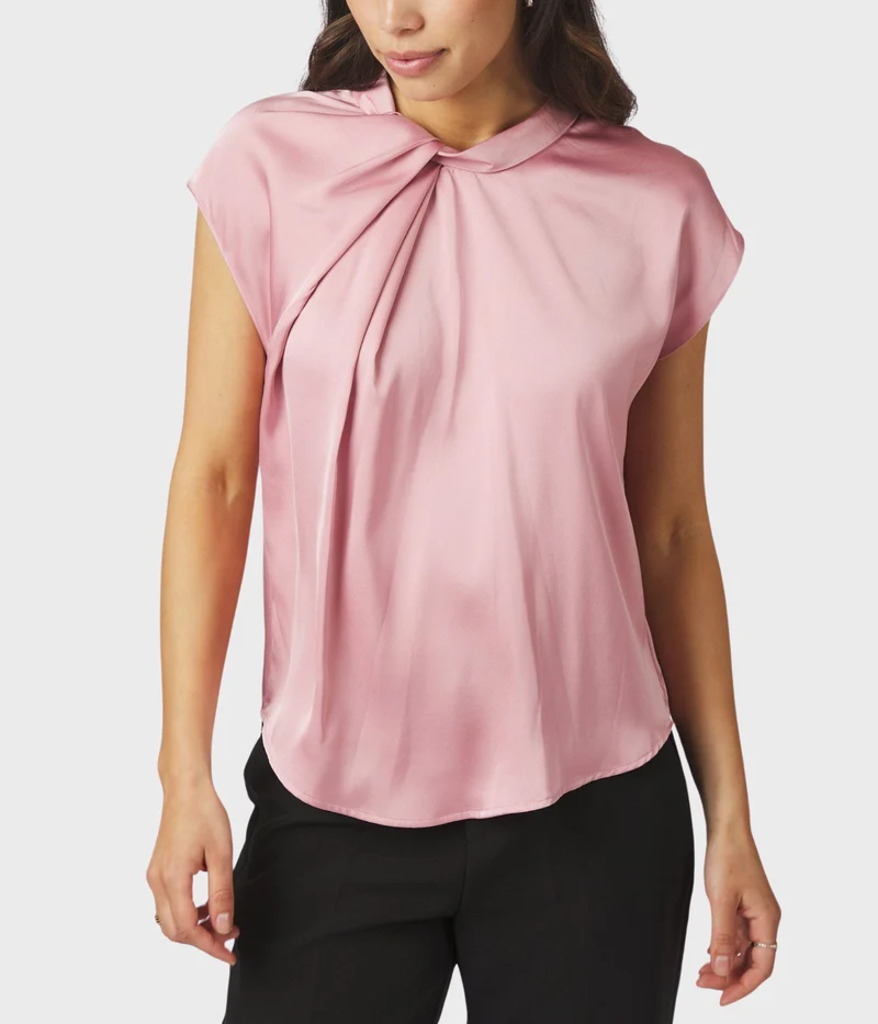 Fleur Drapy Satin Blouse. (754 Light pink)