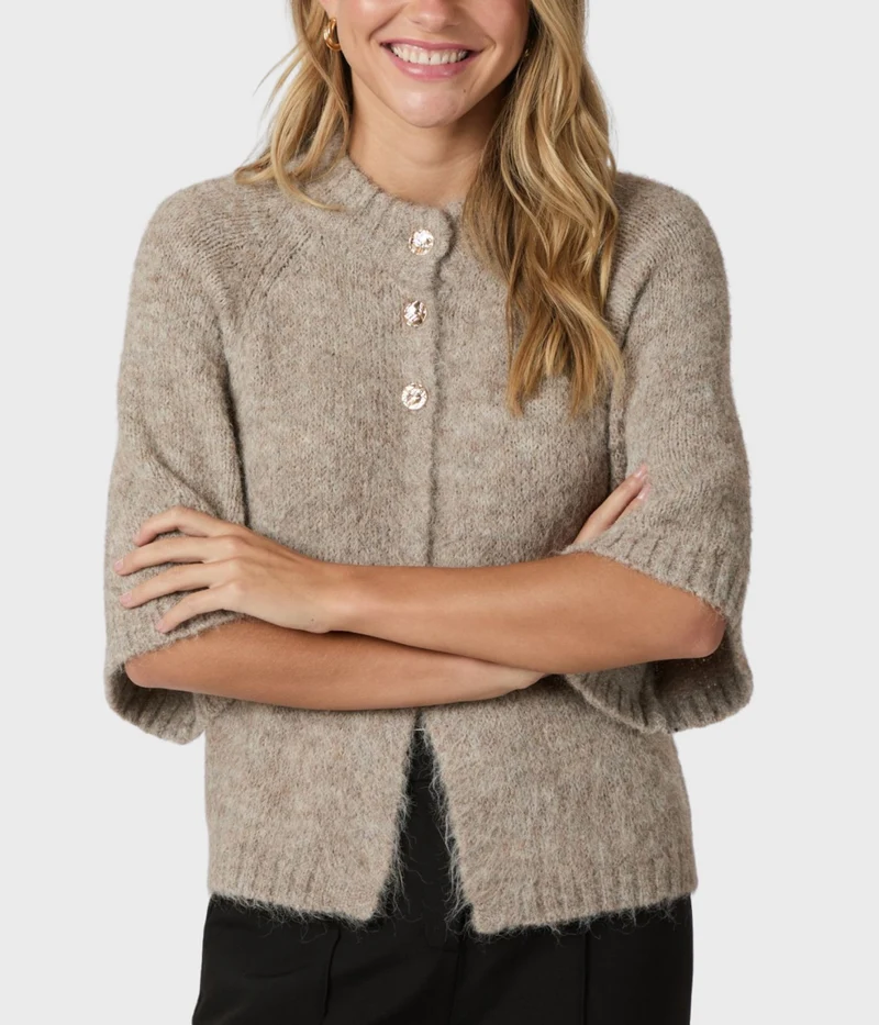 Benuta Fluffy Knit Cardigan. (976 Beige Melange)
