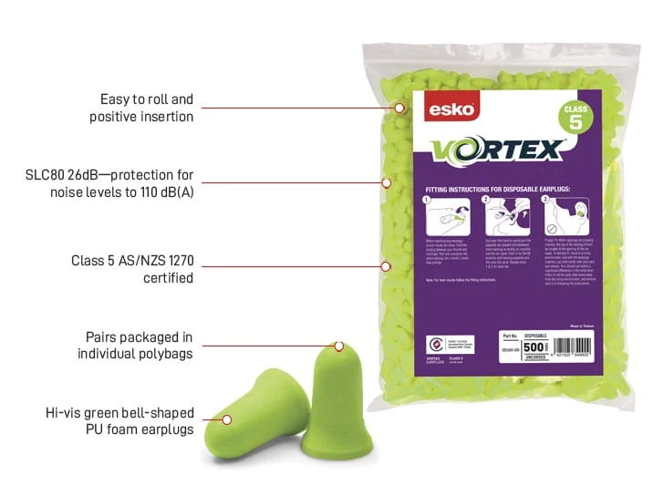 Vortex Bell Shaped Refill Bag for dispenser, Class 5 26dB - 500 pairs Green