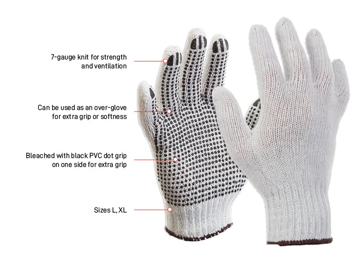 Esko Polycotton knitted glove with black PVC grip dots on one side
