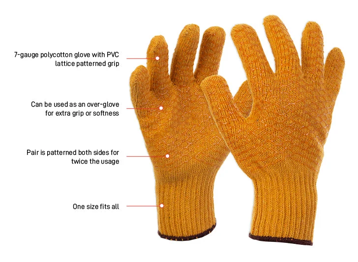 PVC glove yellow honeycomb patterned, specialty coated polycotton