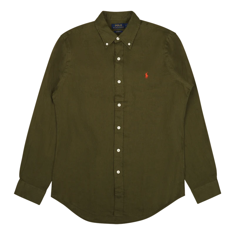 Polo Ralph Lauren Piece Dye Linen Custom Bd Shir Dark Sage