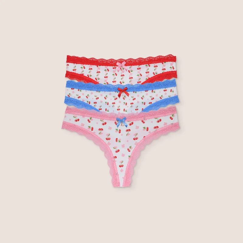 Stringtrosor med Körsbärstryck (3-pack) - Multi