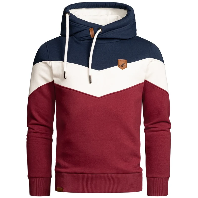 Amaci & Sons Hoodie Herr med Kontrastpanel – Mörkblå/Vit/Vinröd