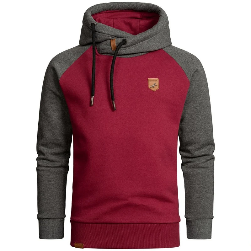 Amaci & Sons Tvåfärgad Hoodie Herr – Vinröd/Grå