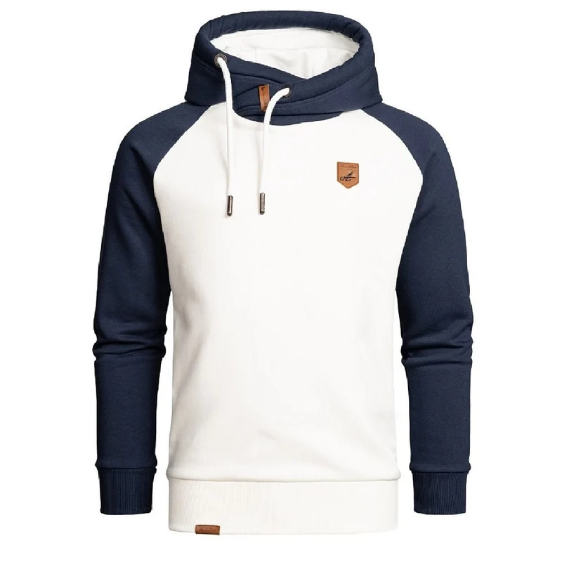 Amaci & Sons Hoodie Herr Vit/Mörkblå – Mjuk Huvtröja