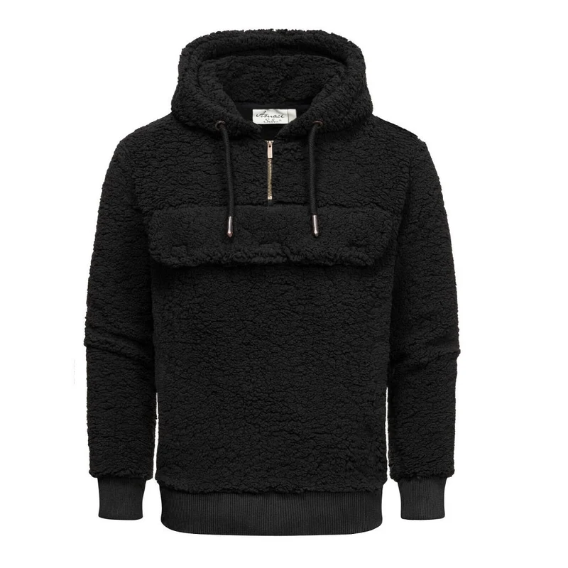 Fleecetröja Half Zip - Svart Hoodie Herr Amaci & Sons