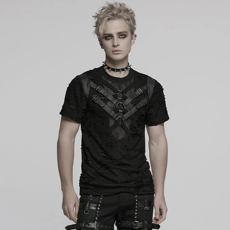 Herr-t-shirt med punkmönster och skarvmönster