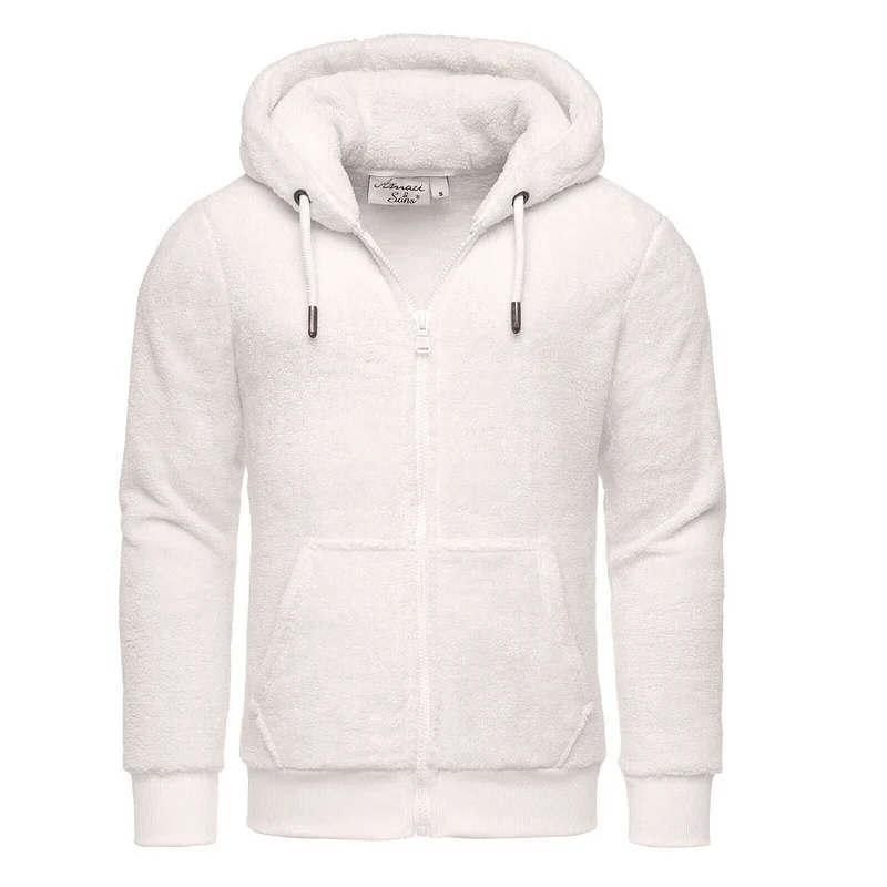 Vit Zip Hoodie Herr - Fleecetröja med luva