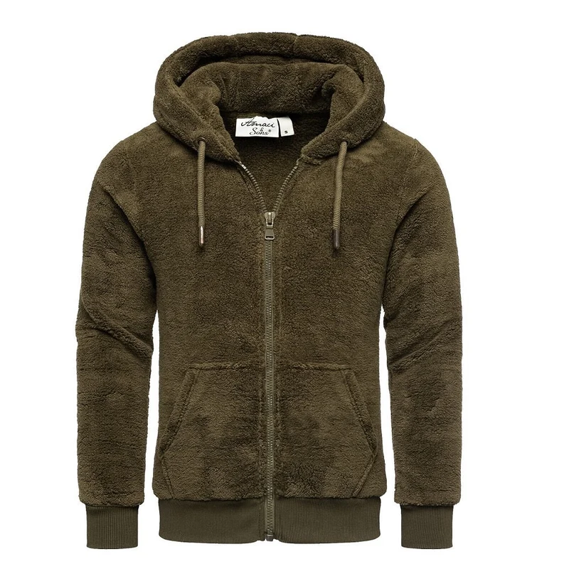Zip Hoodie Herr - Kakigrön Fleecetröja med luva