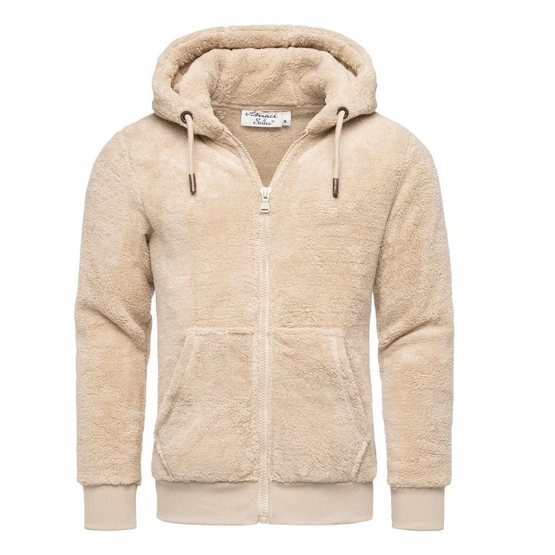 Zip Hoodie Herr - Beige Fleecetröja med luva - Amaci & Sons