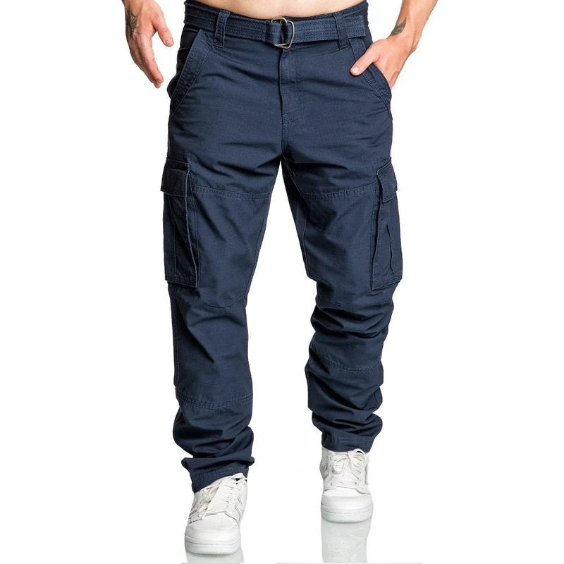 Mörkblåa Chinos med Bälte - Cargobyxor Amaci & Sons