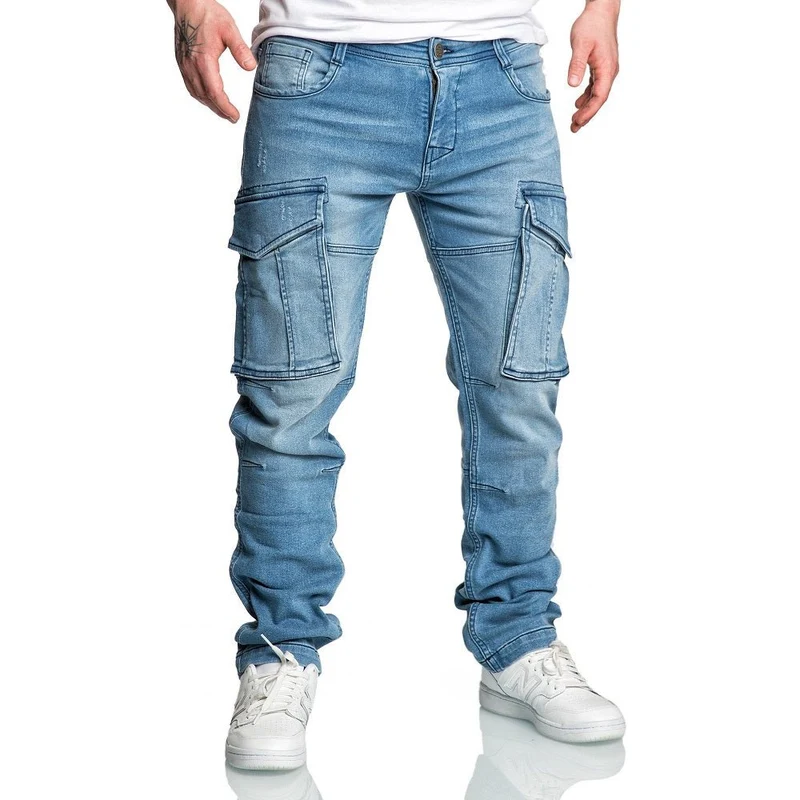 Cargo Jeans med Stretch - Ljusblå Herrjeans Amaci & Sons