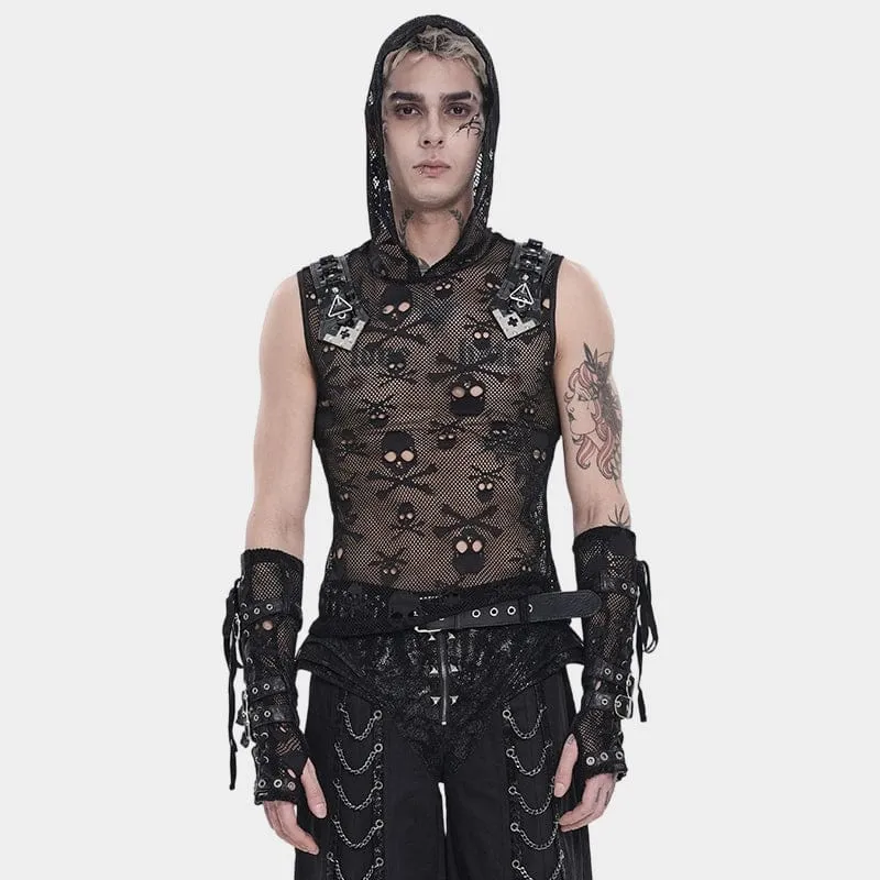 Herrlinne med punk-skalle och huva i mesh