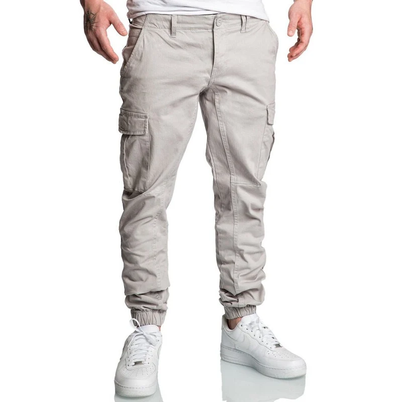 Ljusgråa Chino Joggers med cargofickor