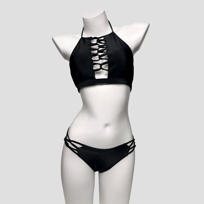 Dambikiniset med grungefärgad halterneck och utskuren detalj