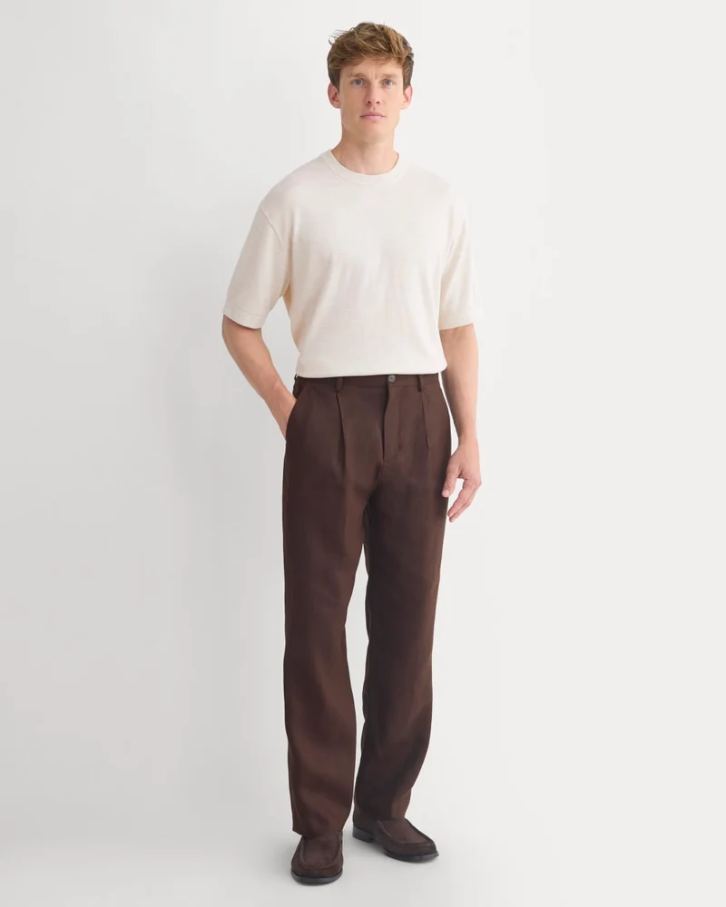 Soyeux Linen Pleated Trouser | Dark Brown
