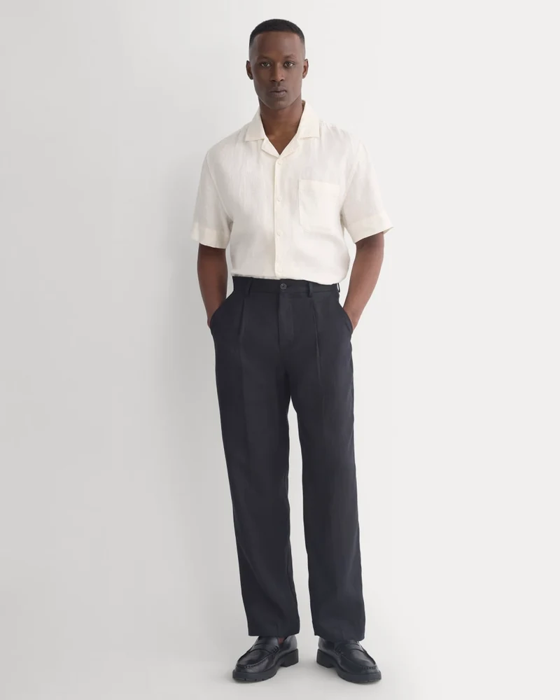 Soyeux Linen Pleated Trouser | Black
