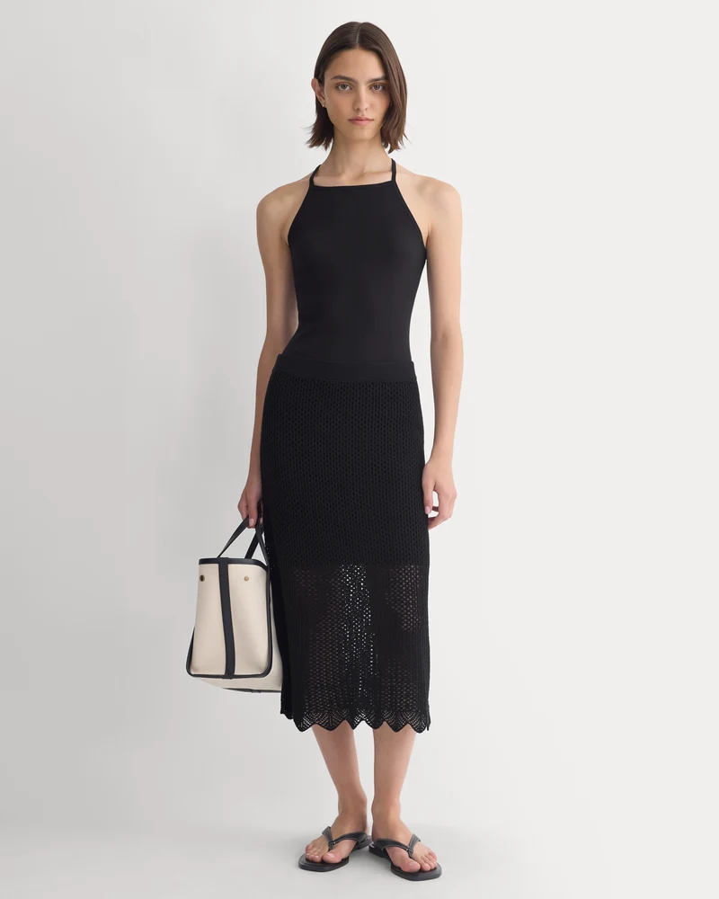 Lace-Knit Midi Skirt | Black