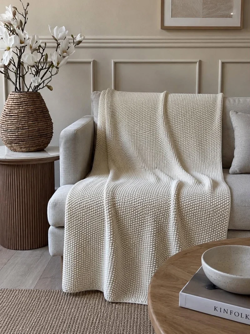 Pläd pärlstickning offwhite