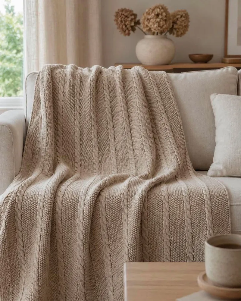 Pläd pärlstickning beige