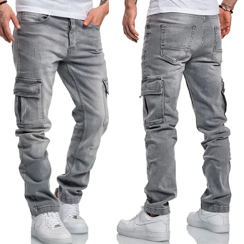 Jeans Regular Fit cargofickor Gråa