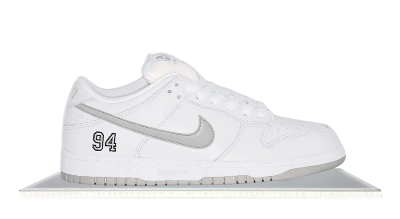 SB Dunk Low Supreme 94 White Metallic Silver (2025)