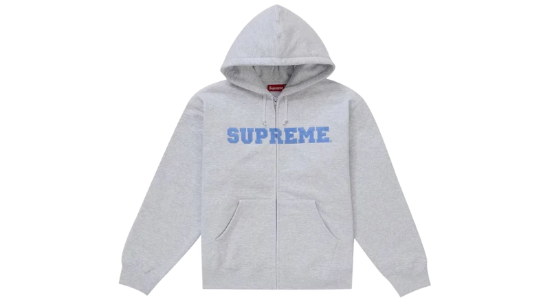 Supreme Collegiate Applique Zip Up Hoodie Ash Grey