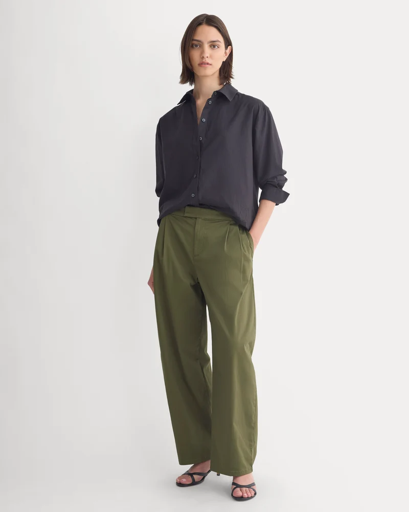 Barrel-Leg Pant in Organic Cotton Sateen | Olive Night