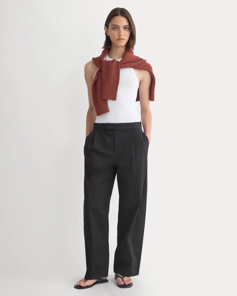 Barrel-Leg Pant in Organic Cotton Sateen | Black