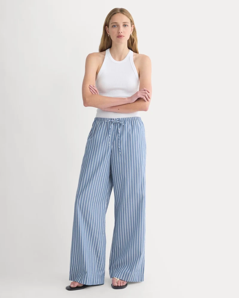 Wide-Leg Drawstring Pant in Washed Poplin | Dutch Blue / Bone