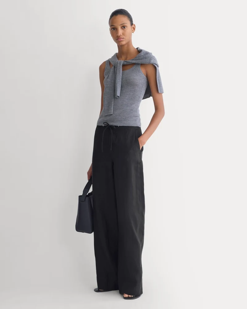 Wide-Leg Drawstring Pant in Linen | Black