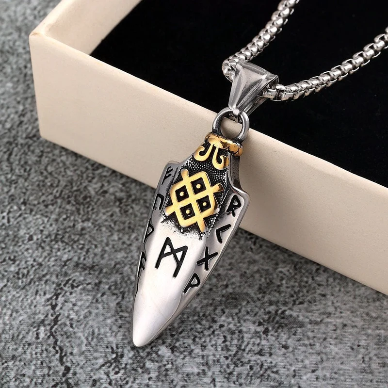 Herrhalsband med punk- och nordiskt runor och pilar