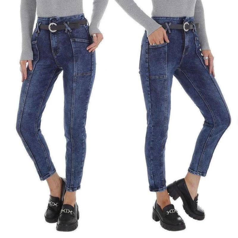 Damjeans med hög midja och bälte