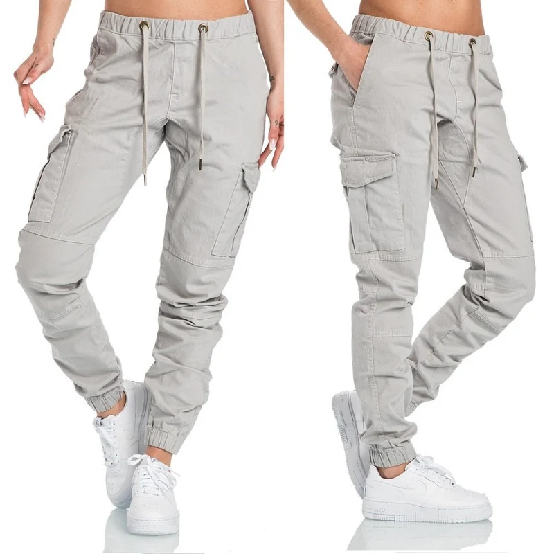 Chino joggers med benfickor - Ljusgrå