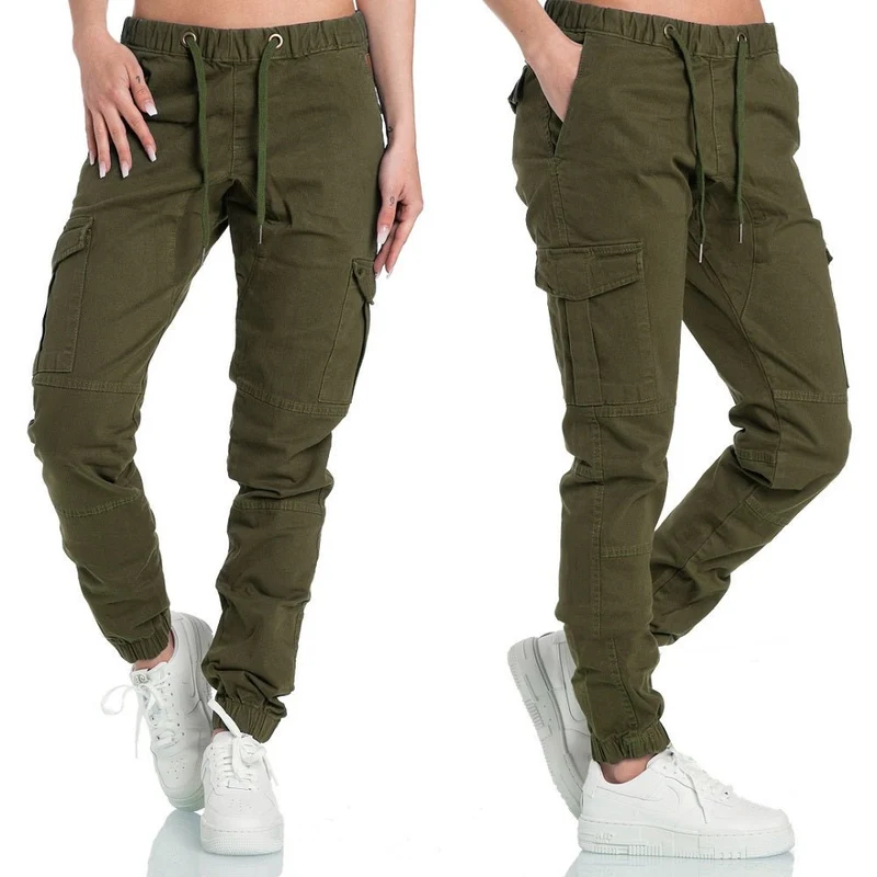 Chino joggers med benfickor - Khakigröna