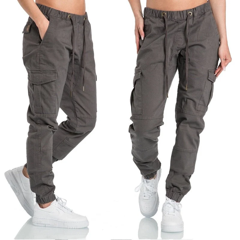 Chino joggers med benfickor - Gråa