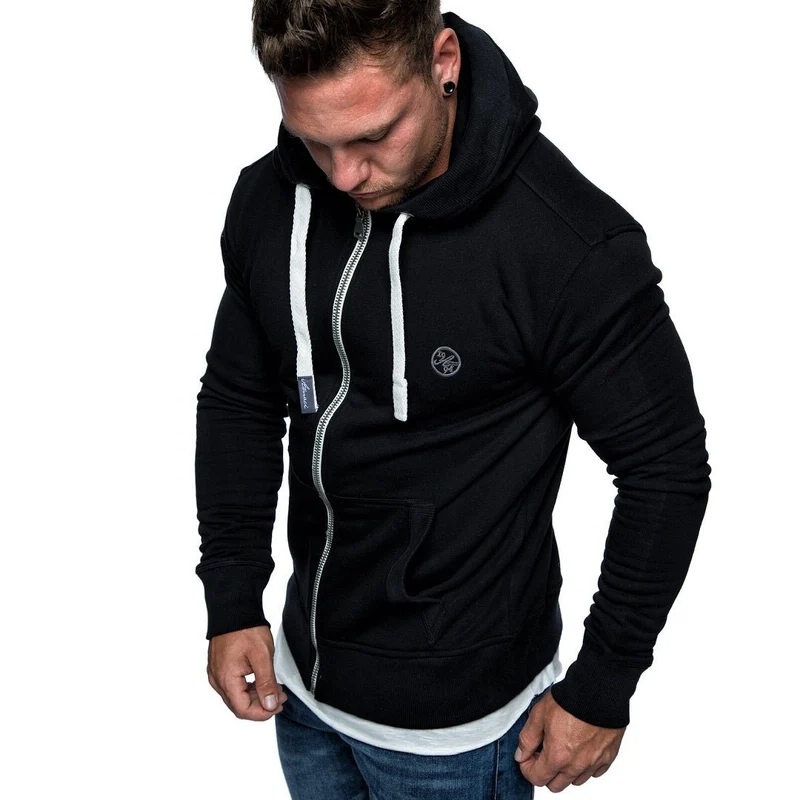 Hoodie zip - svart stilren herrtröja med luva