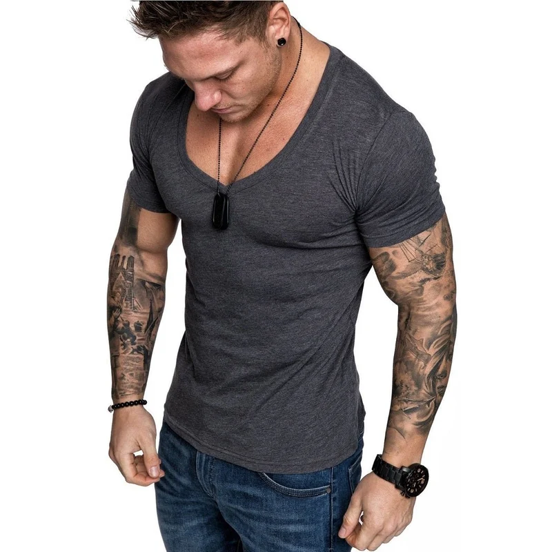 Mörkgrå Slim-Fit V-neck T-shirt