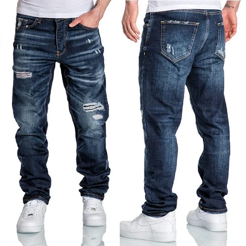 Jeans Herr Destroyed Regular Straight Fit Denim stretch